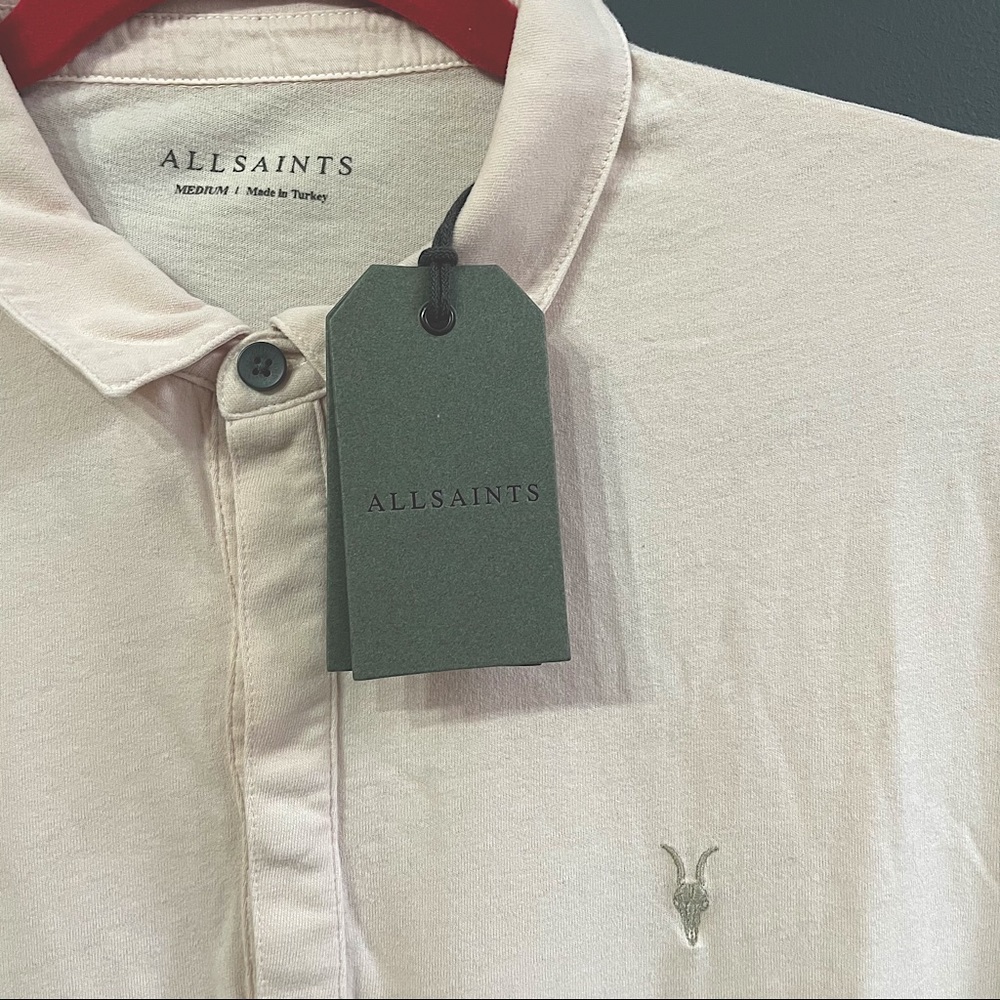 All Saints Men's M Light Pink Short Sleeve Polo